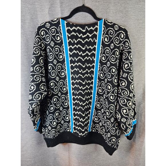 VTG Esprit Sport Sweater Women SM Retro Stripe Abstract Chunky Knit Black/Blue - Picture 11 of 11